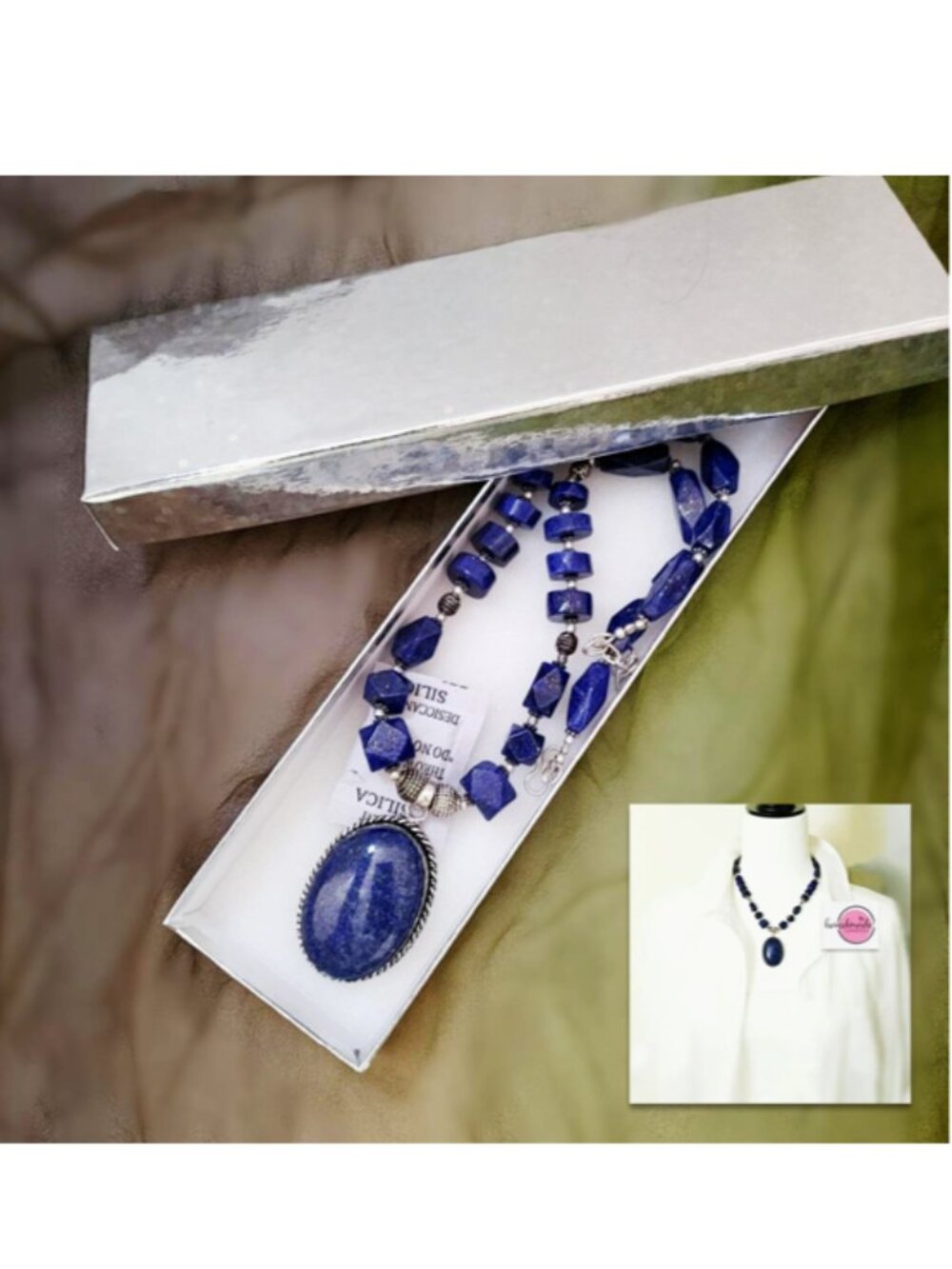 Vintage Necklace Genuine Blue Lapis Lazuli Gemstones 925 Silver Rondelle…